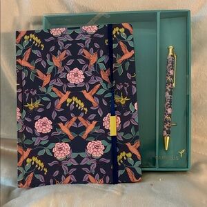 Papyrus Hummingbird Hardcover Notebook with Matching Pen - Navy, Pink & Coral